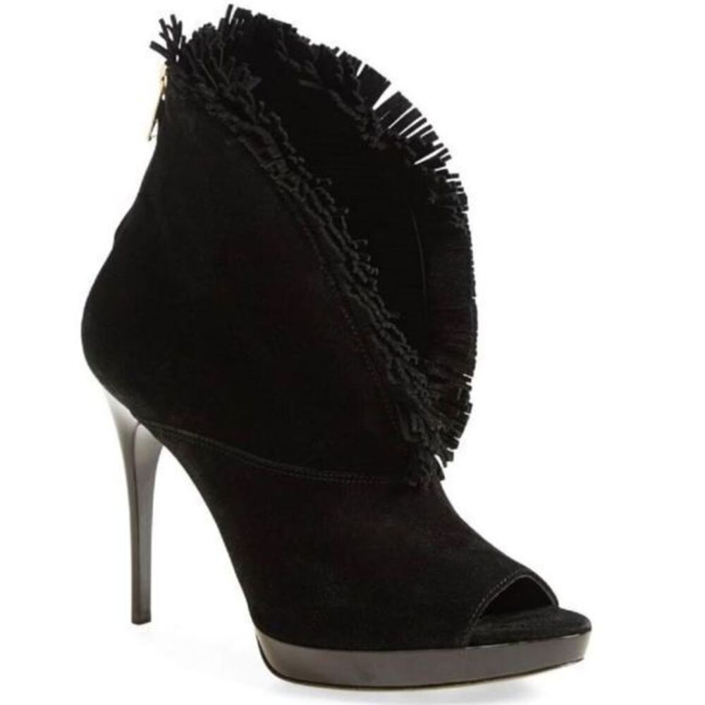 Burberry Ankle Boots Open Toe Fringed With 4 1/2 Inch Heels Euro 39
